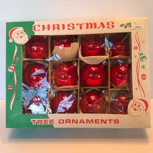 43 Vintage 1970 Glass Christmas Ornaments Red & Silver
